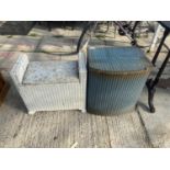 A LLOYD LOOM DRESSING STOOL AND LINEN BASKET