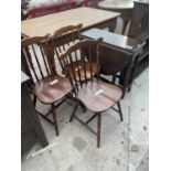 AN OAK BOBBIN TURNED GATELEG TABLE AND THREE CHAIRS