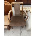A RETRO TEAK G-PLAN CARVER CHAIR WITH VAN DYCK BROWN UPHOLSTERY