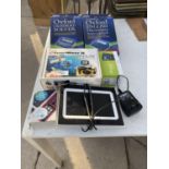 AN ASSORTMENT OF ELECTRICALS TO INCLUDE TWO CONCISE ENGLISH DICTIONARYS, A SPORT DIVER CAMERA ETC