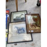 THREE VINTAGE FRAMED HORSE RELATED PRINTS