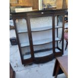 AN EDWARDIAN MAHOGANY AND INLAID BOWFRONTED TOP SECTION OF DISPLAY CABINET, 52" WIDE A/F
