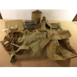 A COLLECTION OF BRITISH WORLD WAR II AND LATER WEBBING TO INCLUDE WATER BOTTLE, MESS TINS ETC