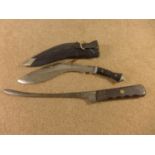 A KUKRI KNIFE 23CM BLADE AND ANOTHER KNIFE, POSSIBLY FOR SKINNING, 26CM BLADE (2)