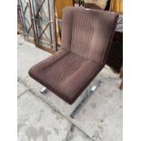 A 1970'S BROWN UPHOLSTERED OFFICE CHAIR ON CHROMIUM PLATED BASE