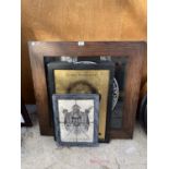 THREE FRAMED ITEMS TO INCLUDE A LARGE DECORATIVE CHARGER