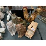 A VARIETY OF CERAMIC ORNAMENTS TO INCLUDE 4 CATS AND A COCKEREL