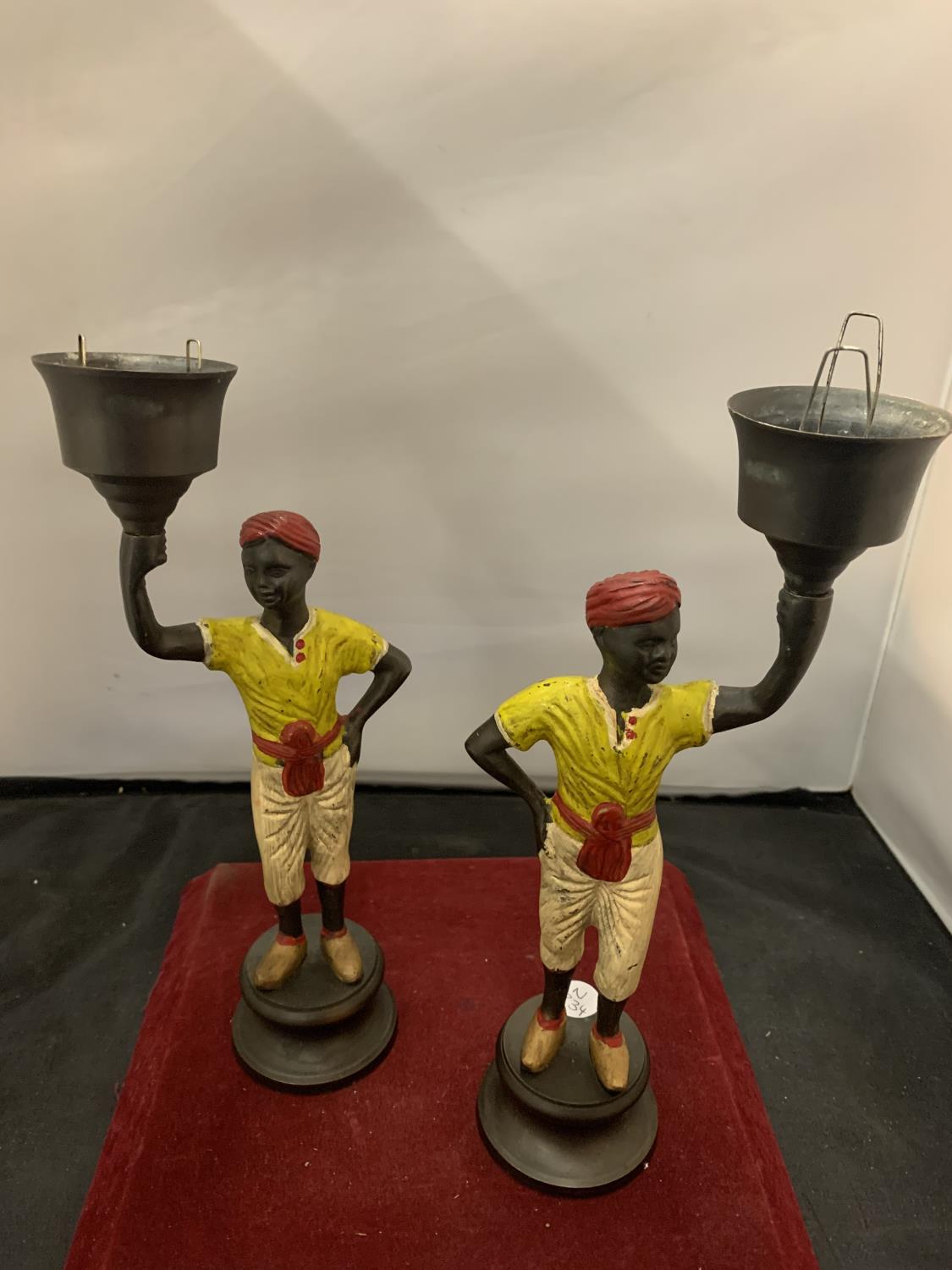 A PAIR OF BLACKAMOOR CANDLESTICKS/LAMP HOLDERS H:28CM