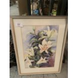 A FRAMED WATERCOLOUR OF ORIENTAL LILIES