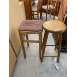 A PINE STOOL AND ONE OTHER