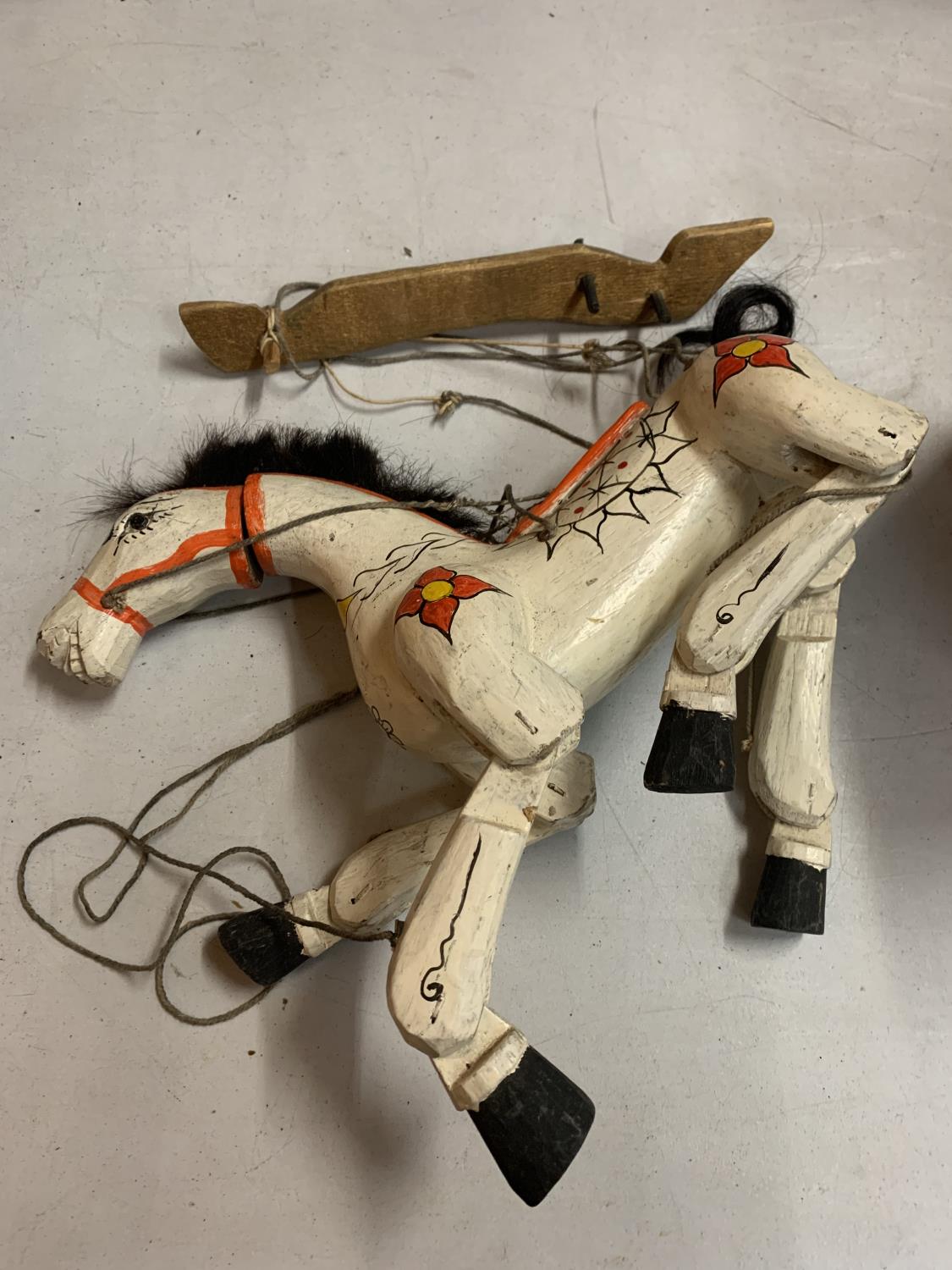 A VINTAGE PAINTED WOODEN STRING PUPPET IN THE FORM OF A HORSE - Image 2 of 4