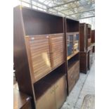 TWO RETRO CONTINENTAL UNITS, EACH 39.5" WIDE WITH GLAZED AND LOUVRE STYLE DOORS, BRASS MILITARY