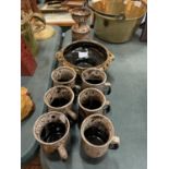 EIGHT PIECES OF MOTTLED BROWN STUDIO STYLE POTTERY