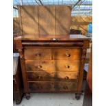 A VICTORIAN MAHOGANY CHESTOF TWO SHORT AND THREE LONG DRAWERS COMPLETE WITH SECRET FRIEZE DRAWER,