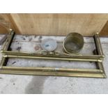 TWO BRASS FIRE FENDERS A FURTHER VINTAGE SCOOP AND A BRASS COAL BUCKET
