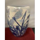 A HAND PAINTED AND GOLD SIGNED ANITA HARRIS DRAGONFLY VASE