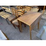 A FORMICA TOPPED DROP-LEAF KITCHEN TABLE AND FOUR CHAIRS