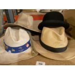 FOUR VARIOUS GENTLEMEN'S HATS TO INCLUDE A BOWLER AND A PANAMA DATING FROM THE SYDNEY OLYMPIC