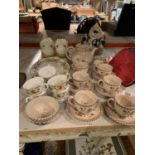 A SELECTION OF VARIOUS CERAMIC TEA ITEMS TO INCLUDE A TEA POT AND A PAIR OF MURANO VASES