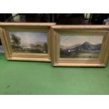 A PAIR OF GILT FRAMED VINTAGE LANDSCAPE PRINTS (BACK OF FRAMES A/F)