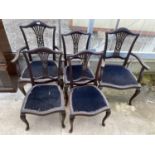 A PART EDWARDIAN PARLOUR SUITE COMPLETE WITH TWO ELBOW CHAIRS AND THREE DINING CHAIRS