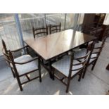 A YOUNGER TOLEDO EXTENDING DINING TABLE AND SIX LADDERBACK CHAIRS, 62x36" (24" LEAF)