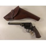 A REPLICA NON FIRING PERCUSSION CAP ADAMS REVOLVER, 17CM AND A LEATHER HOLSTER