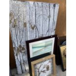 AN ASSORTMENT OF FRAMED PRINTS AND PICTURES TO INCLUDE TWO LARGE CANVASES