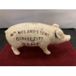 A CAST MONEY BOX IN THE FORM OF A PIG ' WM MOLAND'S SONS ...'