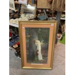 A LARGE GILT FRAMED PICTURE 'ABSENCE MAKES THE HEART GROW FONDER' (91CMS HIGH 60CMS WIDE)