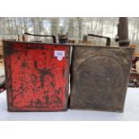 TWO VINTAGE FUEL CANS TO INCLUDE A SHELL AND AN ESSO