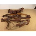 A BROWN LEATHER CARTRIDGE BELT, SAM BROWNE BELT ETC