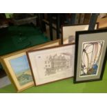FOUR FRAMED PICTURES TO INCLUDE PENCIL DRAWINGS