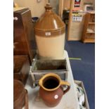 THREE VARIOUS ITEMS TO INCLUDE LARGE DOULTON LAMBETH STONEWARE FLAGON 52CM HIGH