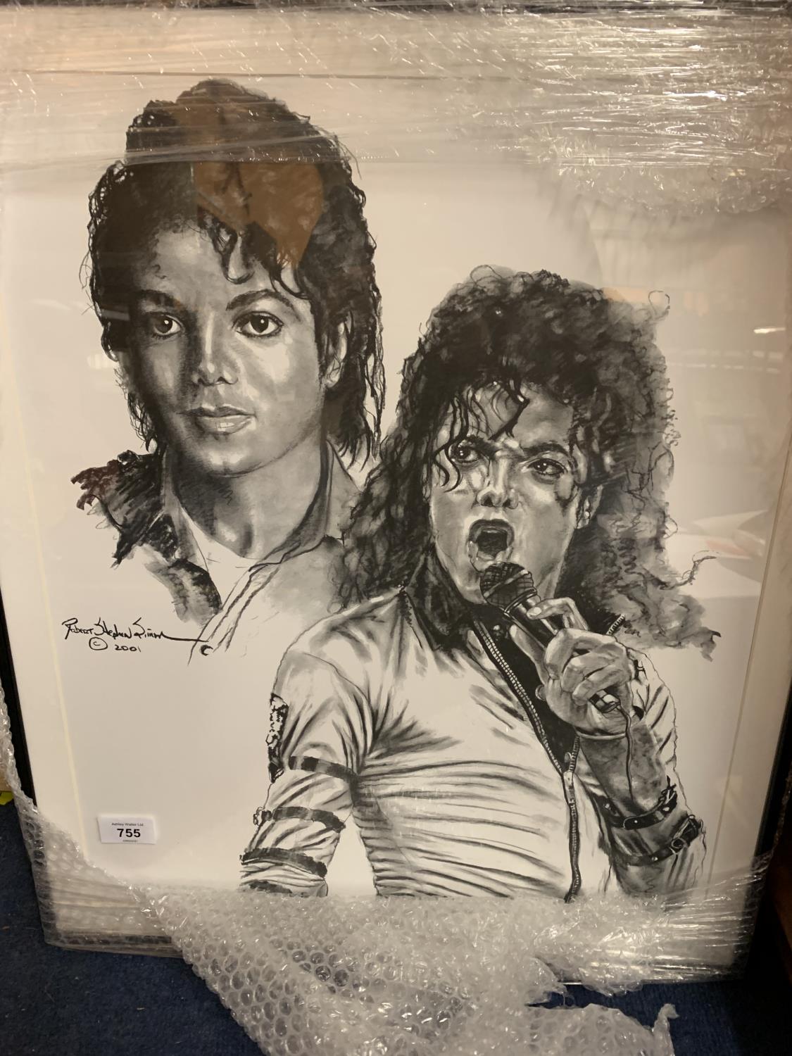 A FRAMED PRINT OF A PORTRAIT OF MICHAEL JACKSON