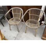 A PAIR OF BAMBOO AND WICKER CONSERVATORY CHAIRS