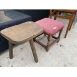 TWO VINTAGE STOOLS TO INCLUDE A WOODEN MILKING STOOL