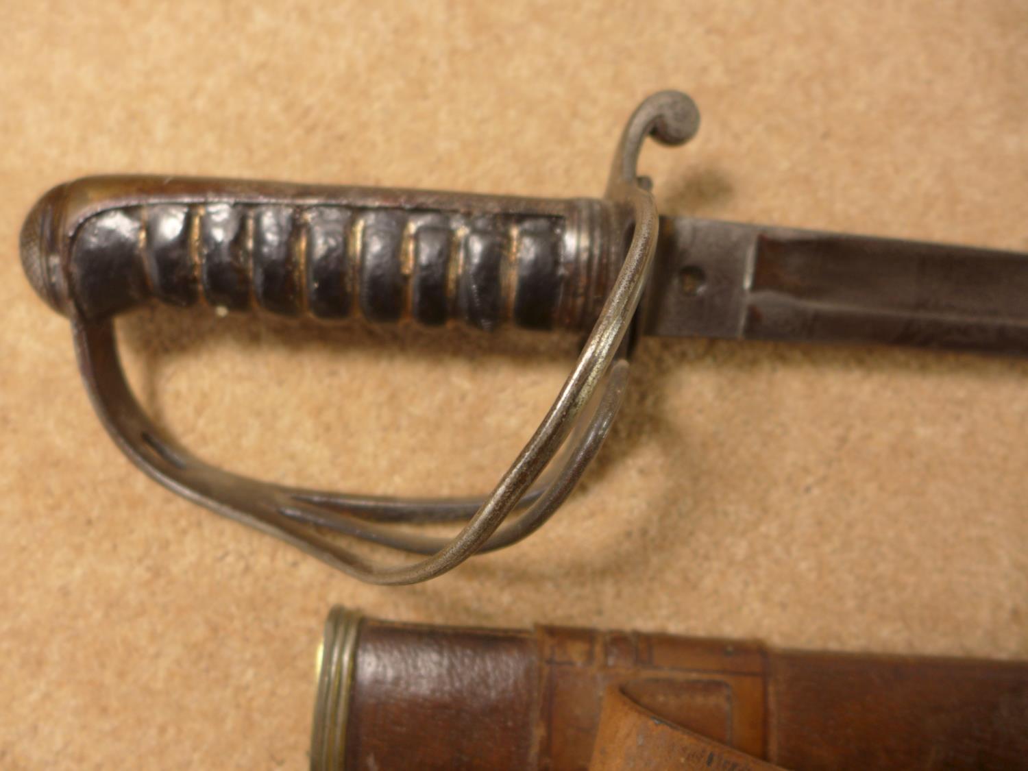 A VICTORIAN INFANTRY OFFICERS SWORD, 91CM BLADE WITH LEATHER SCABBARD - Image 2 of 10