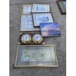 AN ASSORTMENT OF FRAMED PRINTS AND PICTURES TO ALSO INCLUDE A BAROMETER