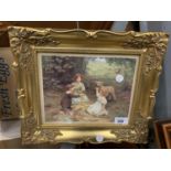 A SMALL ORNATE GILT FRAMED PRINT ' THE JOY OF SPRING' BY ARTHUR EISLEY