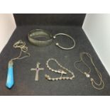 SIX VARIOUS SILVER ITEMS TO INCLUDE TWO BANGLES, A CROSS, BRACELETS AND PENDANTS