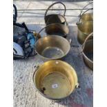 FOUR VARIOUS BRASS JAM PANS