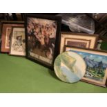 A QUANTITY OF FRAMED PICTURES TO INCLUDE A CIRCULAR PLAQUE