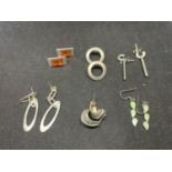 SIX PAIRS OF SILVER EARRINGS TO INCLUDE CIRCLES, DROPS, HOOPS ETC