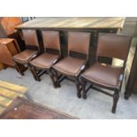 FOUR EARLY 20TH CENTURY OAK DINING CHAIRS AND A FRAMED OIL SEASCAPE, WH SIGNATURE