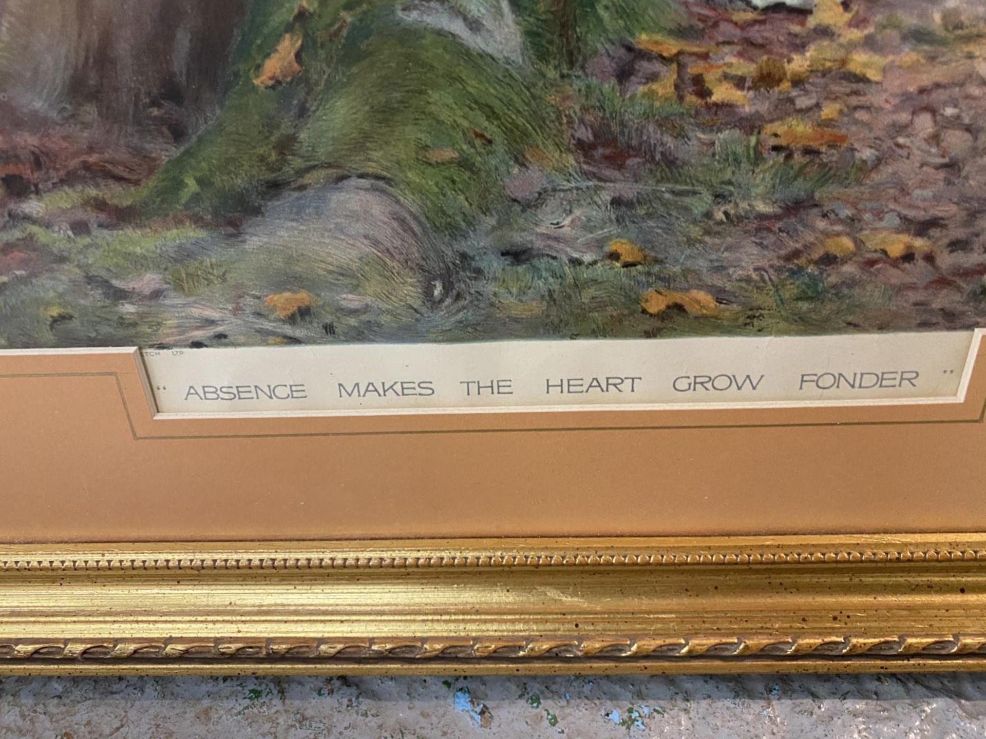 A LARGE GILT FRAMED PICTURE 'ABSENCE MAKES THE HEART GROW FONDER' (91CMS HIGH 60CMS WIDE) - Image 3 of 5