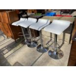 FOUR MODERN KITCHEN BAR STOOLS ON CHROMIUM PLATED BASE