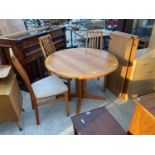 A DANISH DESIGN LAURITS.M.LARSENS TEAK CIRCULAR DINING TABLE AND FOUR CHAIRS, 40" DIAMETER WITH