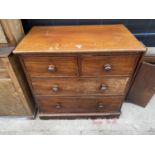 A 19TH CENTURY MAHOGANY CHEST OF TWO SHORT AND TWO LONG DRAWERS, 36" WIDE