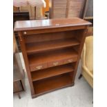 A STAG FOUR DIVISION OPEN BOOKCASE WITH THREE DRAWERS TO CENTRE SECTION, 36" WIDE